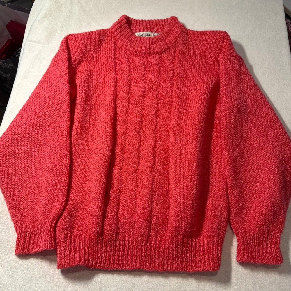 Vintage Bristol Court Women‎ Coral Pink Cable Knit Acrylic Sweater Size M Vtg